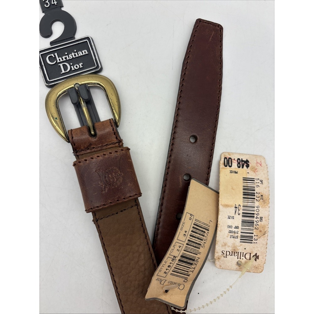 VTG  Christian Dior Full Grain leather belt 219102 Brown 34 Men's Brass Buckle